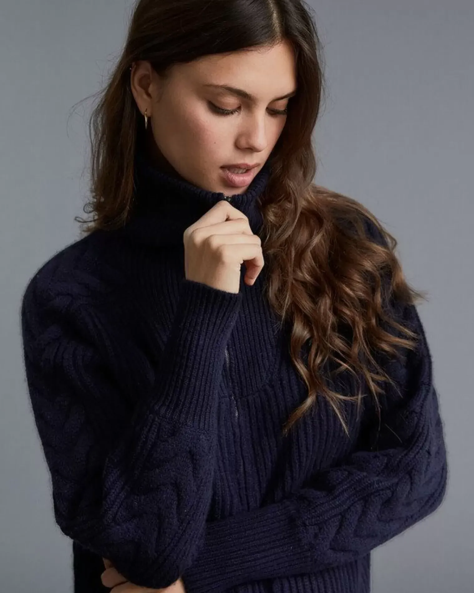 Kujten Jackets & Vests>Zipped Trucker Collar Cashmere Cardigan Bleu Marine Fonce