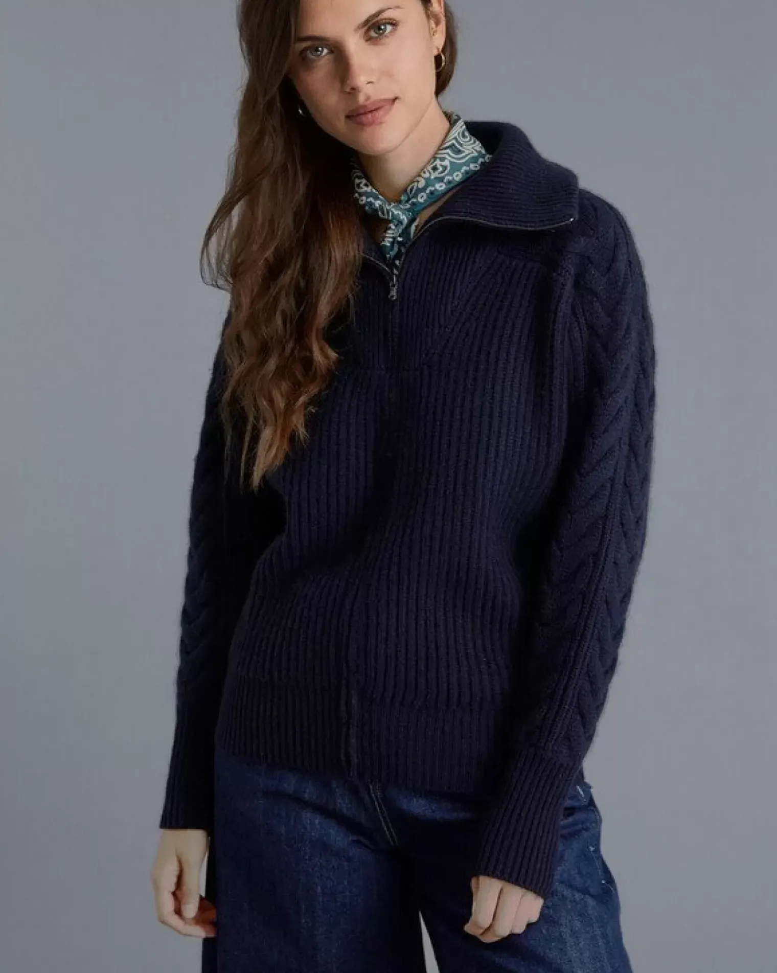 Kujten Jackets & Vests>Zipped Trucker Collar Cashmere Cardigan Bleu Marine Fonce