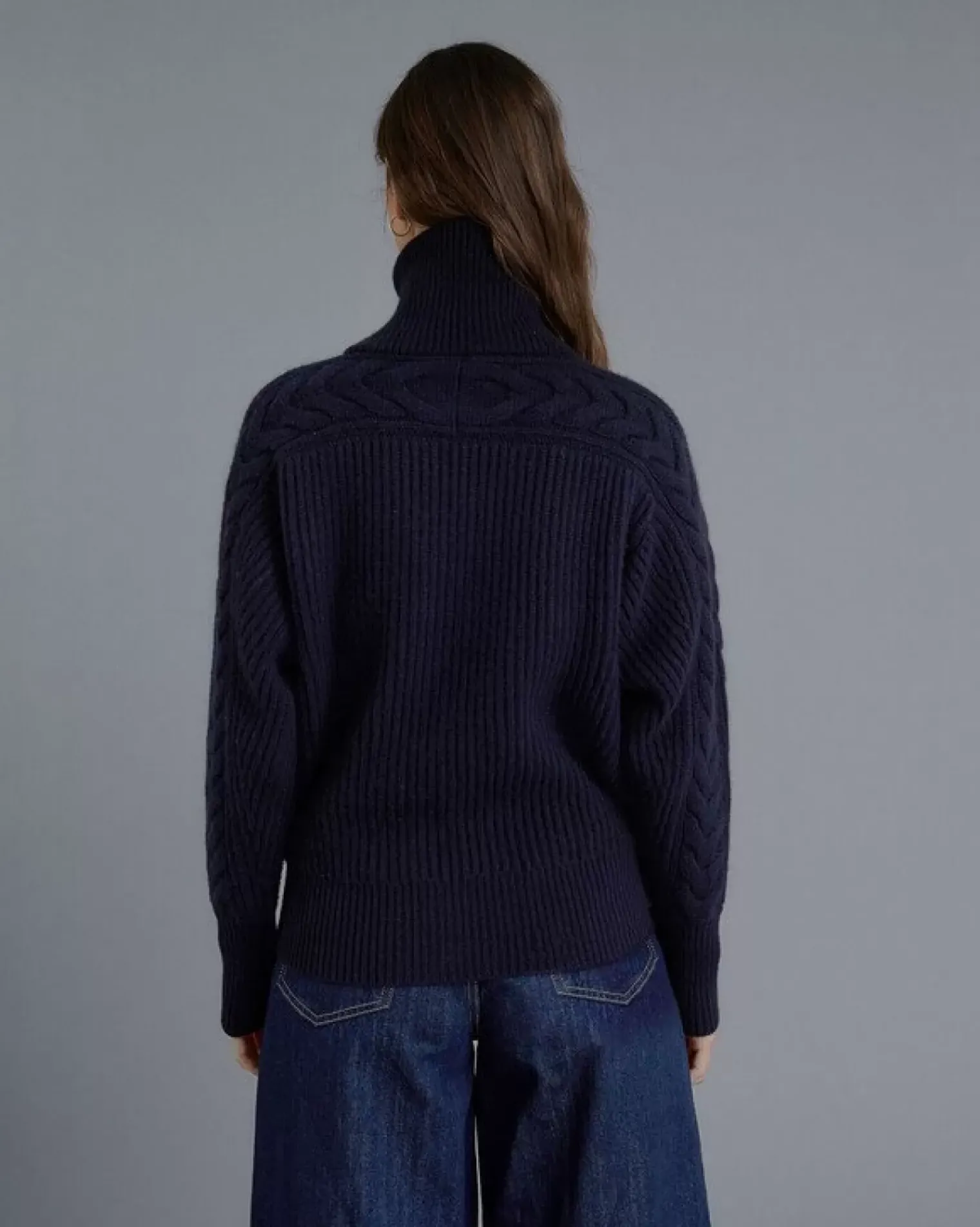Kujten Jackets & Vests>Zipped Trucker Collar Cashmere Cardigan Bleu Marine Fonce