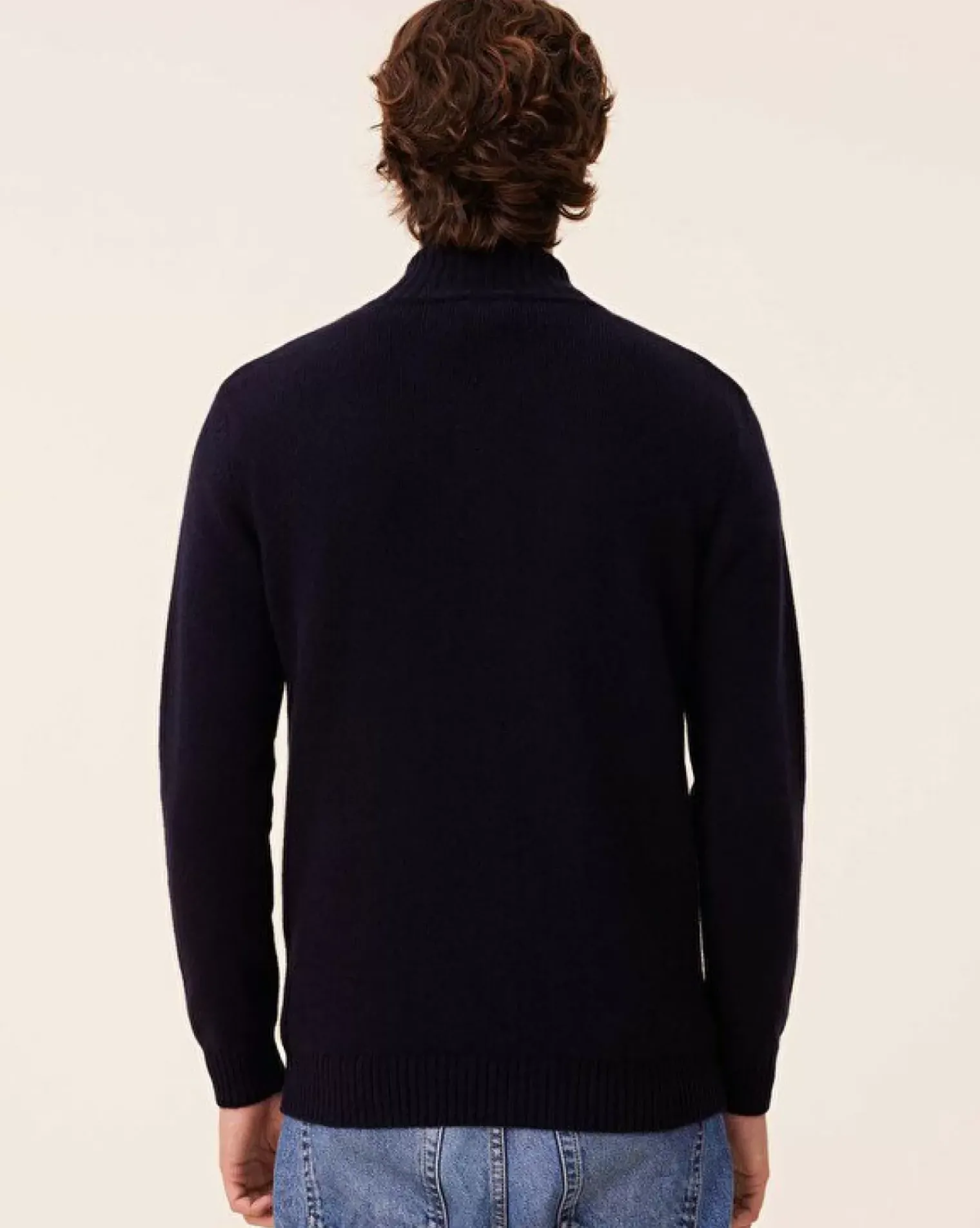 Kujten Jackets & Vests>Zipped Trucker Collar Man Cashmere Vest, 4-Threads Bleu Marine Fonce
