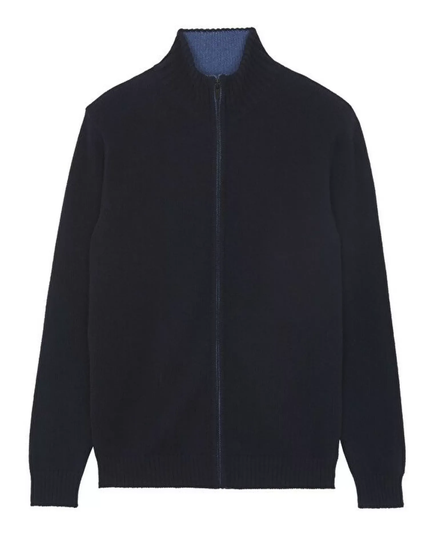 Kujten Jackets & Vests>Zipped Trucker Collar Man Cashmere Vest, 4-Threads Bleu Marine Fonce
