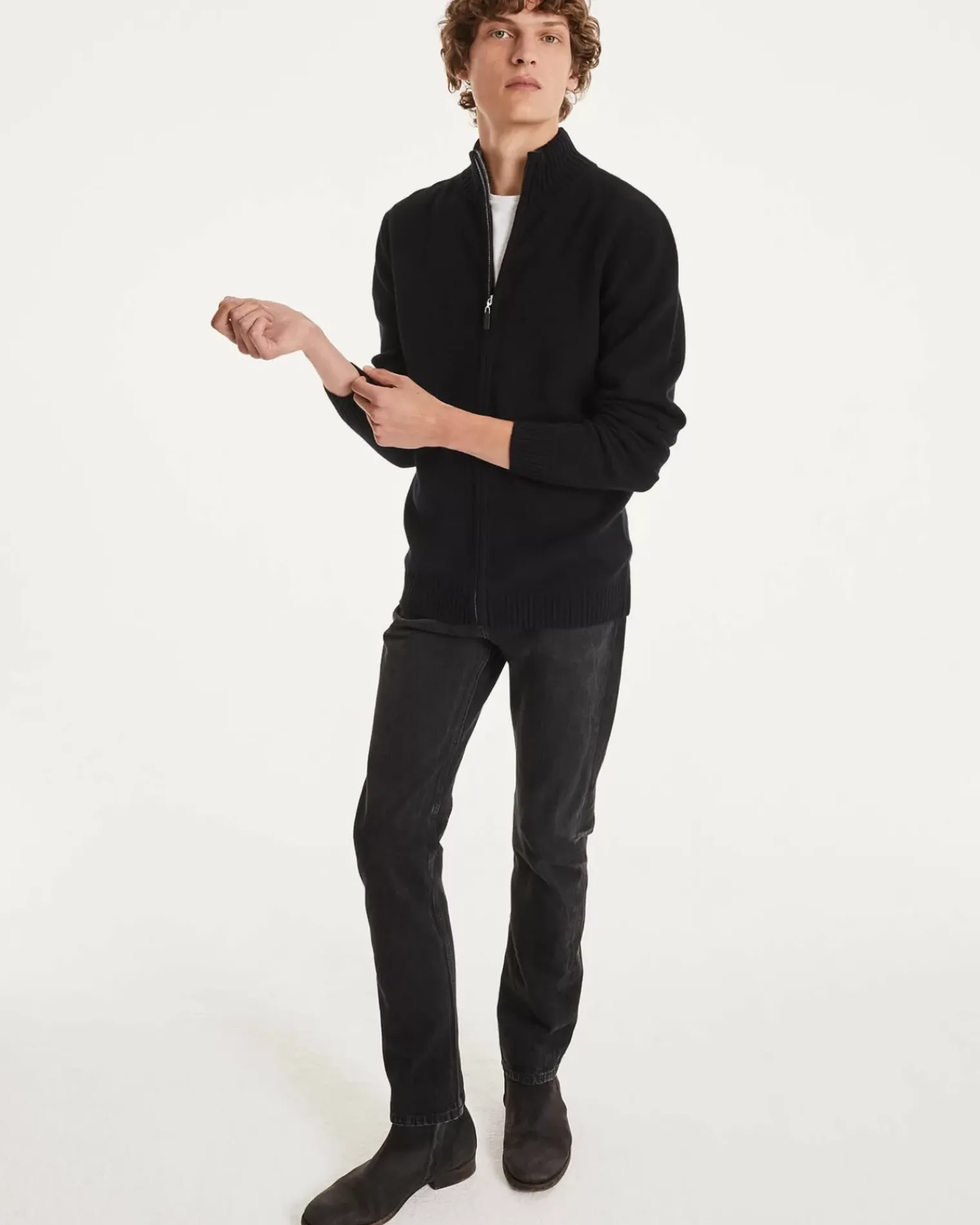 Kujten Jackets & Vests>Zipped Trucker Collar Man Cashmere Vest Noir
