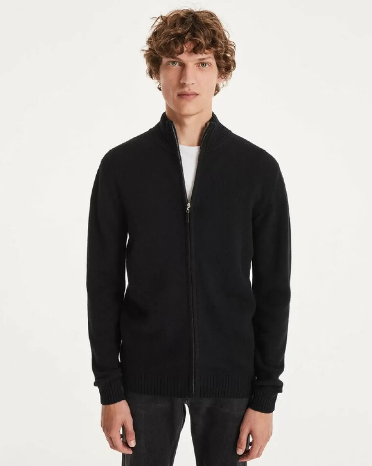 Kujten Jackets & Vests>Zipped Trucker Collar Man Cashmere Vest Noir