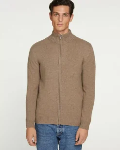 Kujten Jackets & Vests>Zipped Trucker Collar Man Cashmere Vest, 4-Threads Beige Taupe