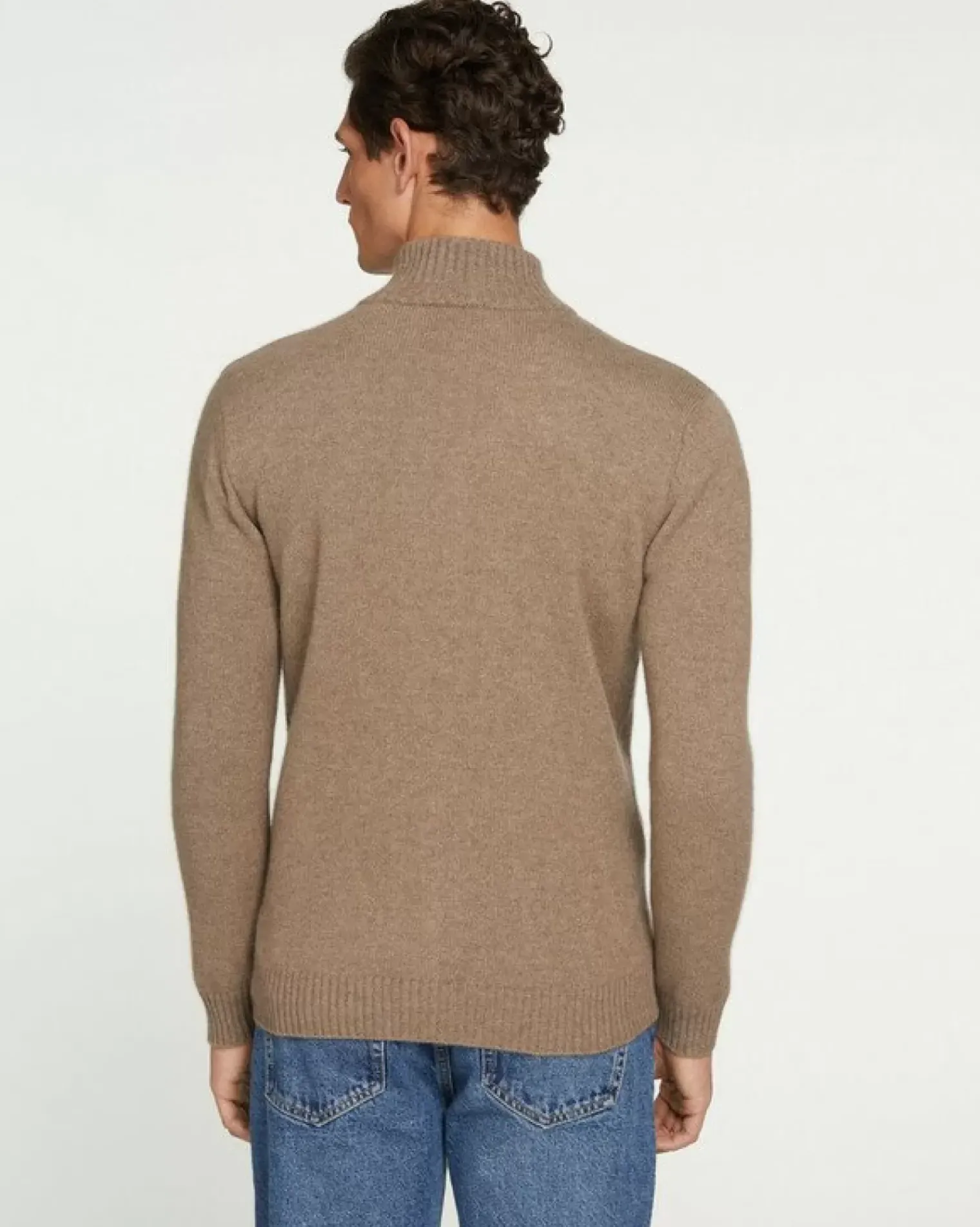 Kujten Jackets & Vests>Zipped Trucker Collar Man Cashmere Vest, 4-Threads Beige Taupe