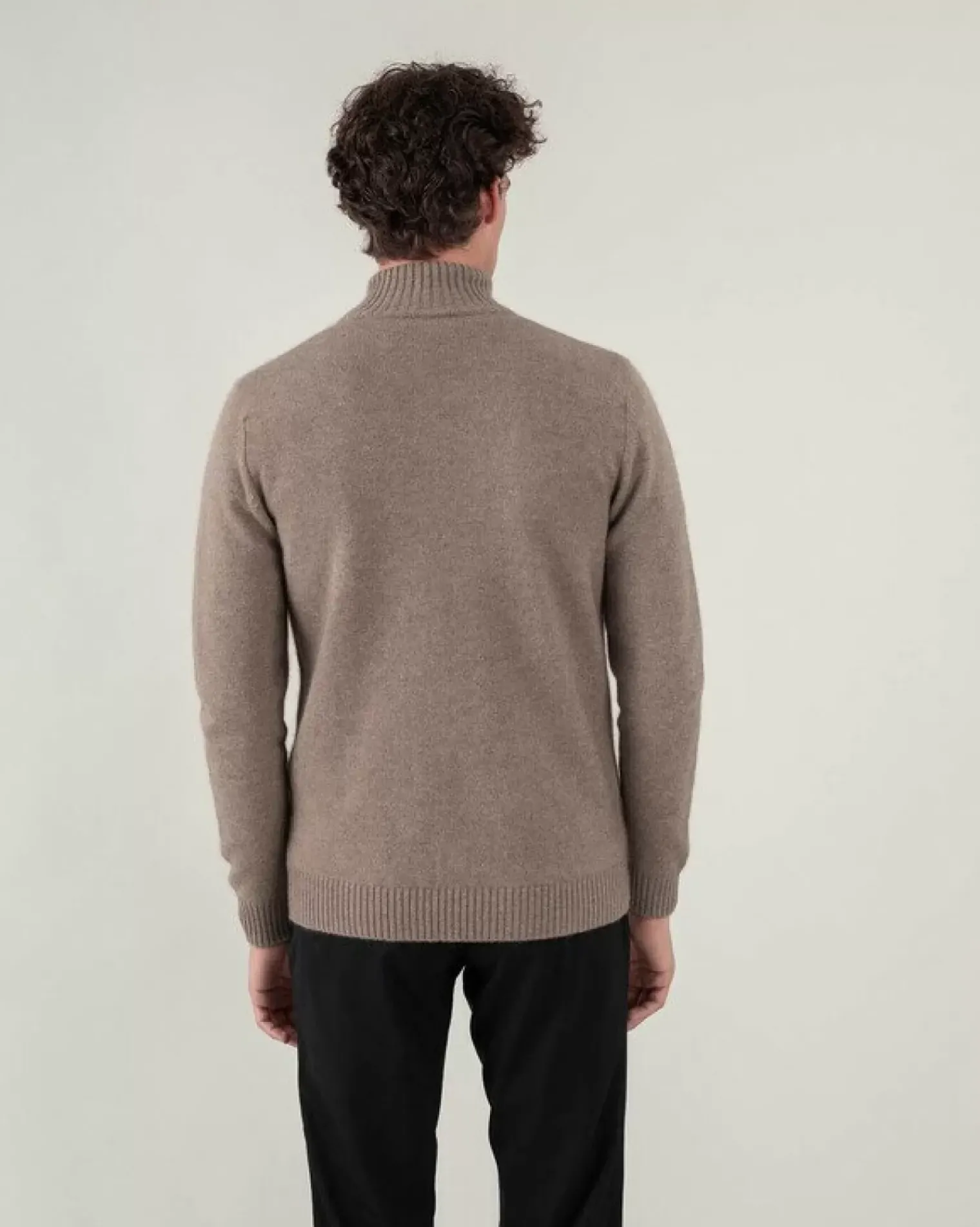 Kujten Jackets & Vests>Zipped Trucker Collar Man Cashmere Vest, 4-Threads Beige Taupe
