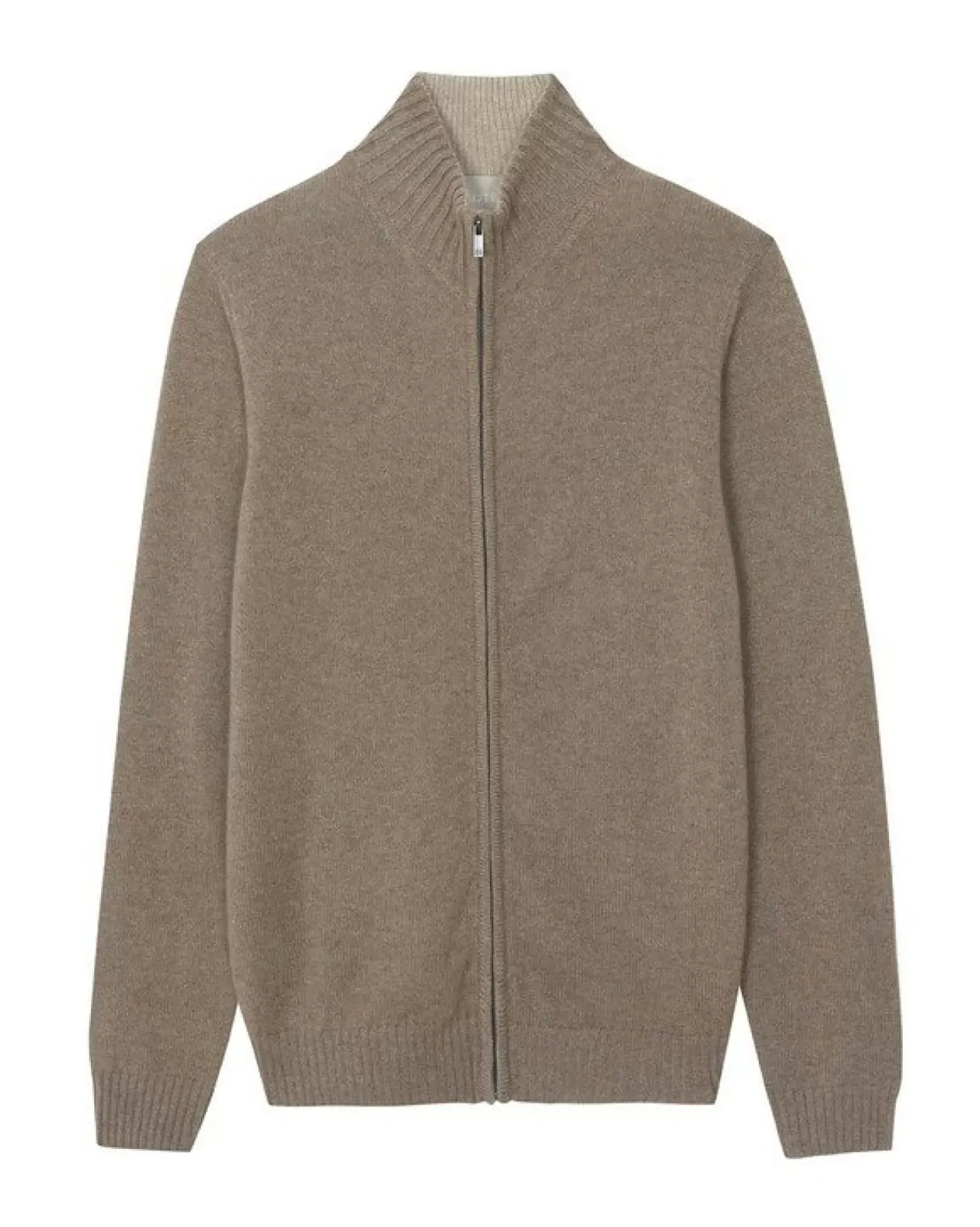 Kujten Jackets & Vests>Zipped Trucker Collar Man Cashmere Vest, 4-Threads Beige Taupe