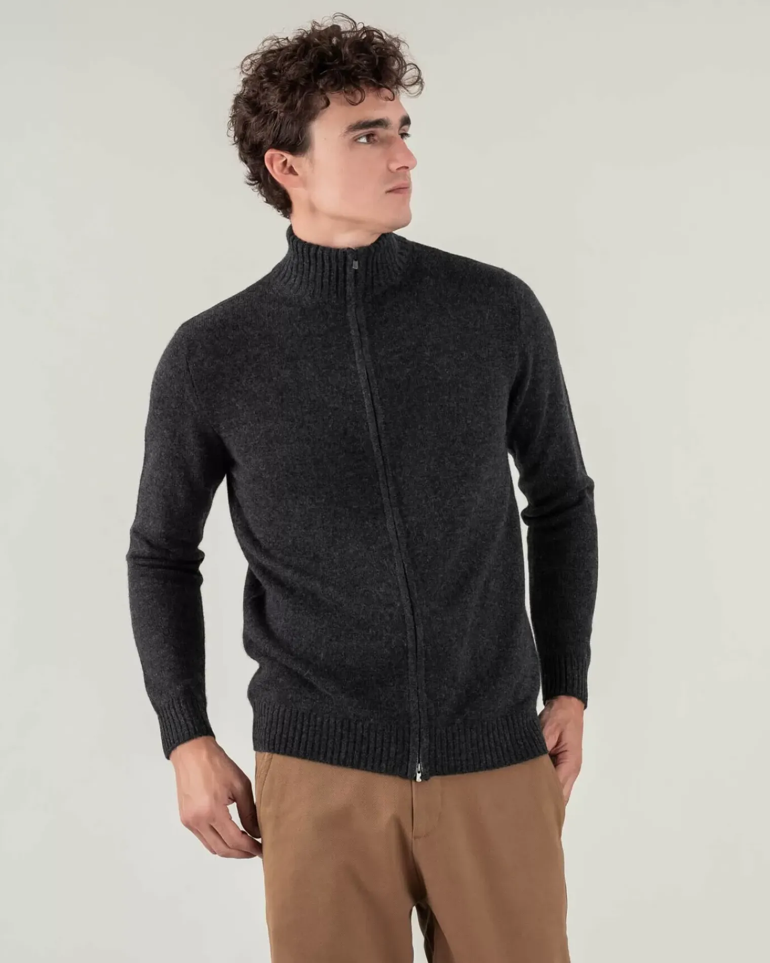 Kujten Jackets & Vests>Zipped Trucker Collar Man Cashmere Vest Gris Anthracite