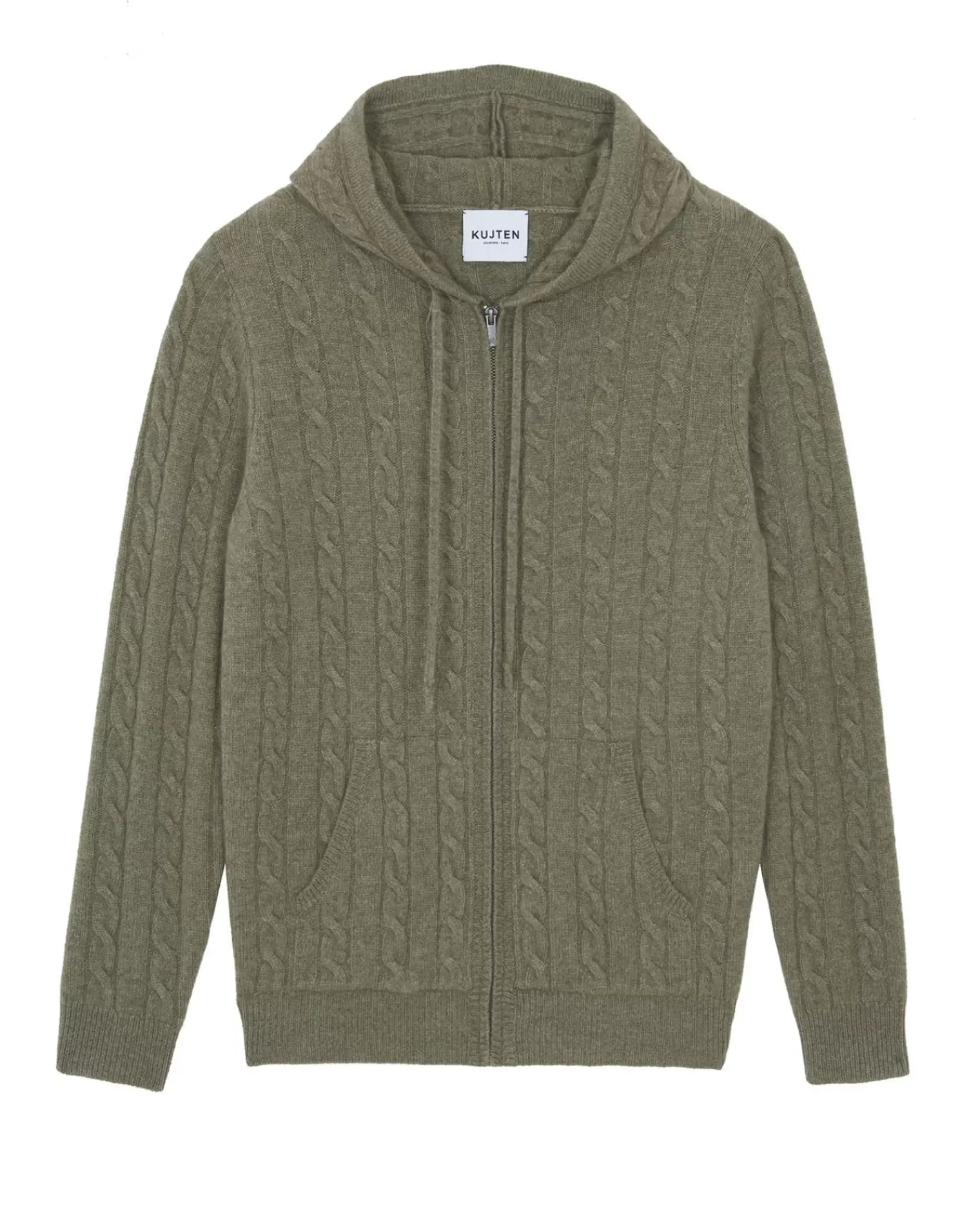 Kujten Sweaters & Sweatshirts>Zipped Twisted Cashmere Hoodie, 4-Threads Kaki Chine