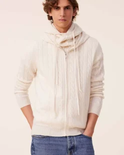 Kujten Sweaters & Sweatshirts>Zipped Twisted Cashmere Hoodie, 4-Threads Blanc