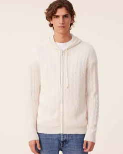 Kujten Sweaters & Sweatshirts>Zipped Twisted Cashmere Hoodie, 4-Threads Blanc