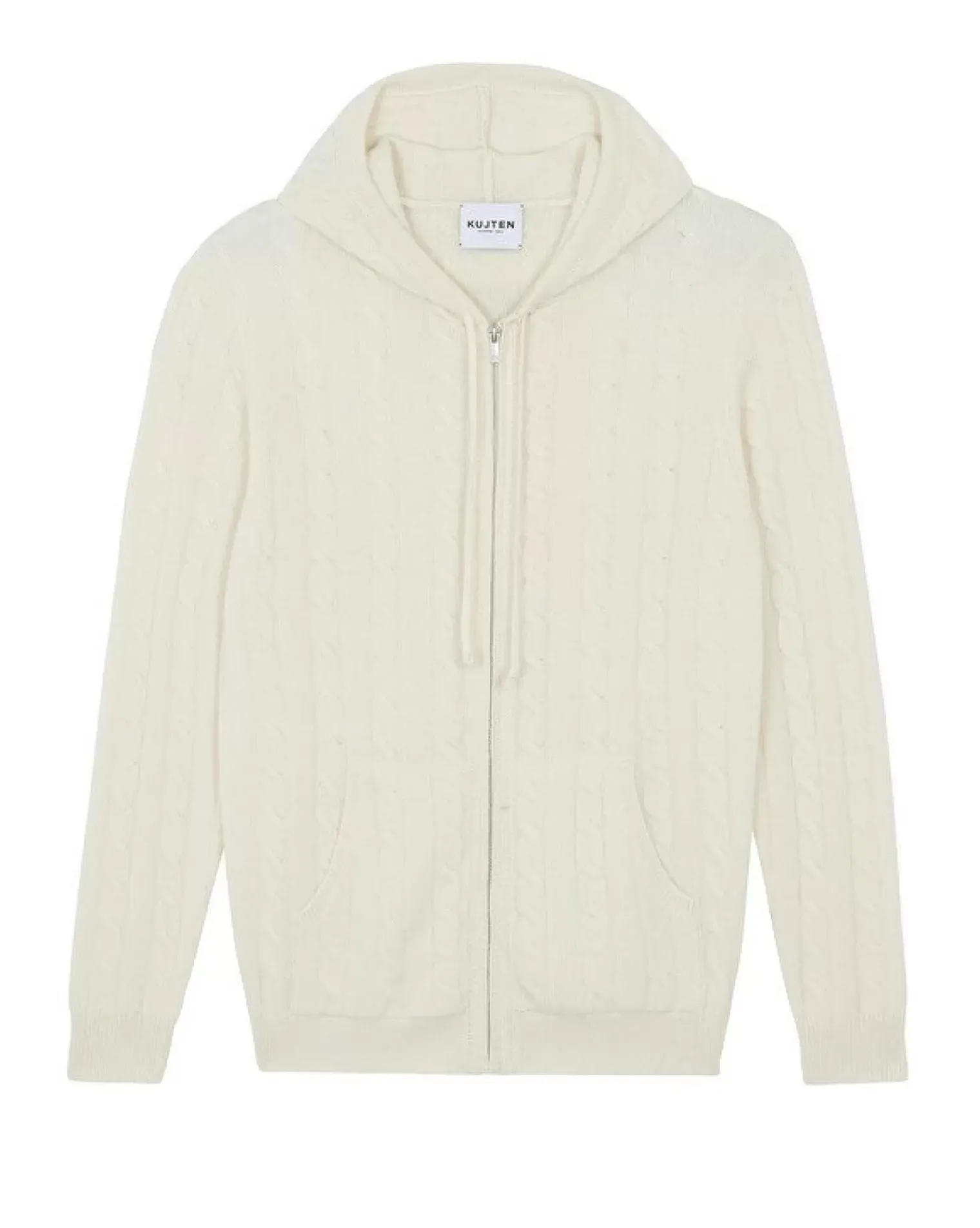 Kujten Sweaters & Sweatshirts>Zipped Twisted Cashmere Hoodie, 4-Threads Blanc
